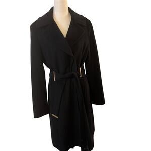 Ellen Tracy Wool Blend Wrap Coat Size 8 Black Belted Long Winter Jacket